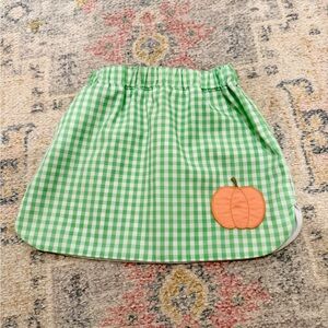 The Beaufort Bonnet Company Green Gingham Skirt with Orange Pumpkin